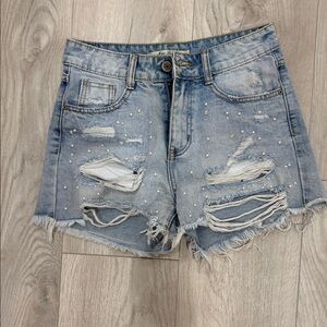 Distressed Light Blue Denim Shorts